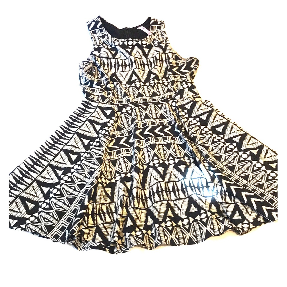 Black and white tribal printed A Line Dress